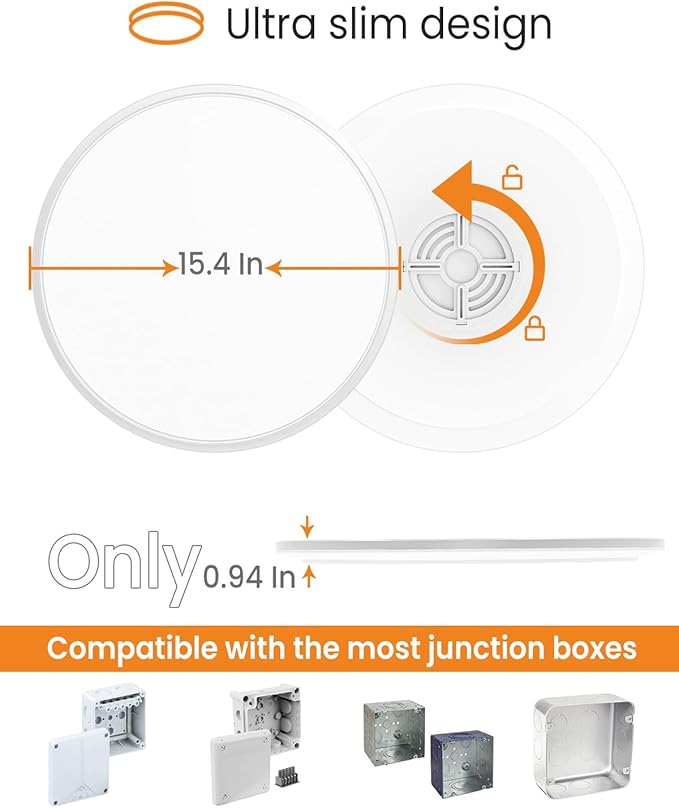 slochi 15.4 Inch Flush Mount Ceiling Light, 36W 3200lm Ultra Thin LED Ceiling Light, 3000K/4000K/6500K 3 Color Temperature Low Profile Ceiling Light Fixtures for Bedroom, Kitchen, Living Room, Closet