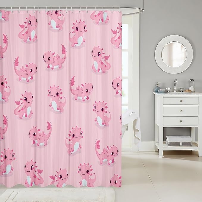 Feelyou Axolotl Bathroom Shower Curtain Set Cute Axolotl Shower Curtain Cartoon Axolotl Bath Curtain for Kids Boys Girls Cartoon Salamander Kids Bathroom Accessories 72"x72"