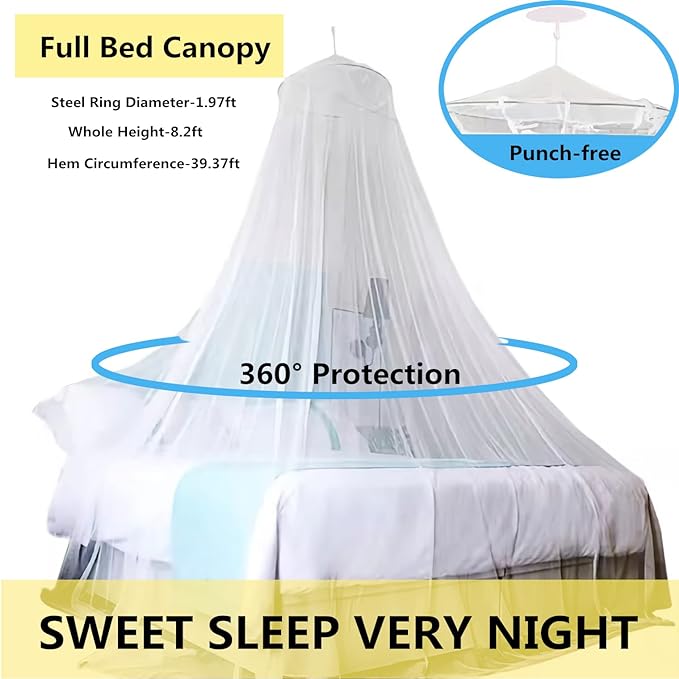 Eimilaly Bed Canopy Mosquito Net, Bed Canopy for Girls Room Decor - Insect Protection Hanging Canopy for Adults, Babies, Outdoor Camping, Black/Single Door