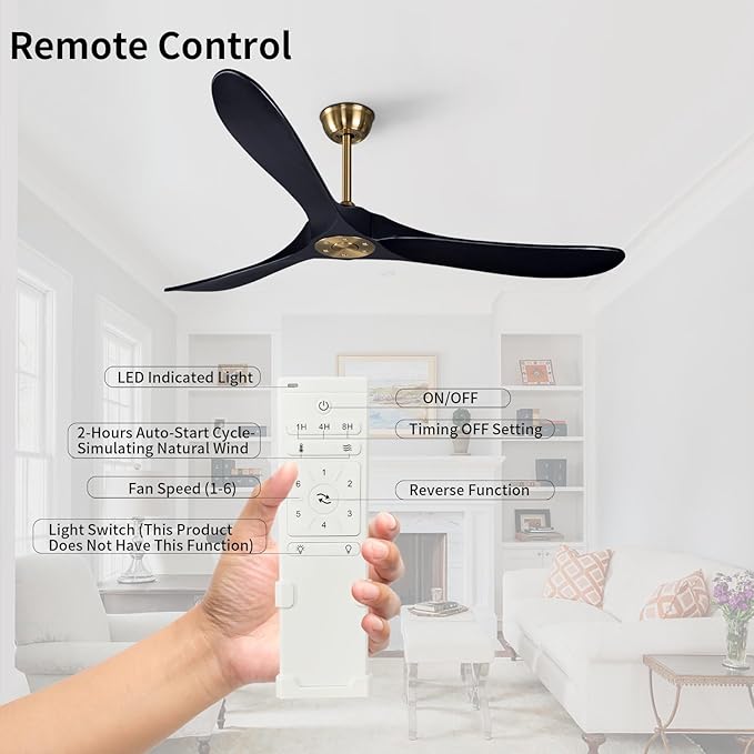 Bigzone 60" Black Ceiling Fan Without Light, DC Motor Quiet Energy Saving,3 Balsa Black Wood Blades,Wood Ceiling Fan With Remote Control, Reversible Blades