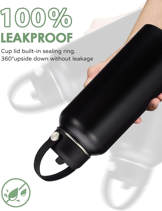 32oz Insulated Water Bottle Flask - Cold-48h & Hot-24h, Stainless Steel Water Bottle Hydro Cup with Paracord Handle, Straw & Spout Lids, Strap Carrier Bag, Meta Water Bottle for Sports Fitness Hiking