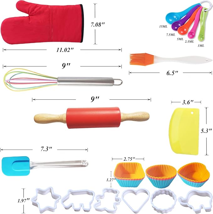Real Baking Set Pastry Cooking Kit Supplies Includes Apron,Chef Hat,Oven Mitt,Rolling Pin,Real Baking Tools and Recipes Great Gift for Curious Beginners