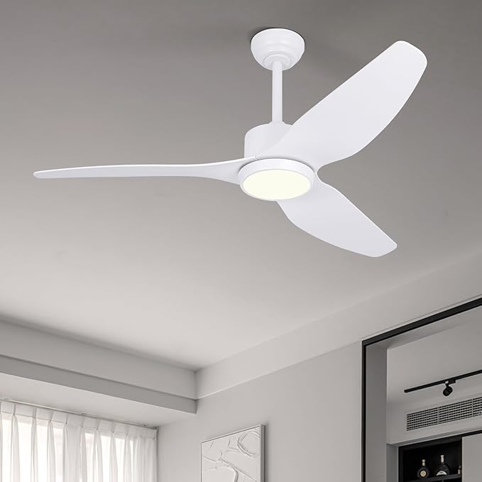 White Ceiling Fan with Light Remote 52in Timing 6Speeds Silent DC Motor 3CCT LED Light with Memory Lighting Function Indoor Outdoor Fan Farmhouse Bedroom Living Room use