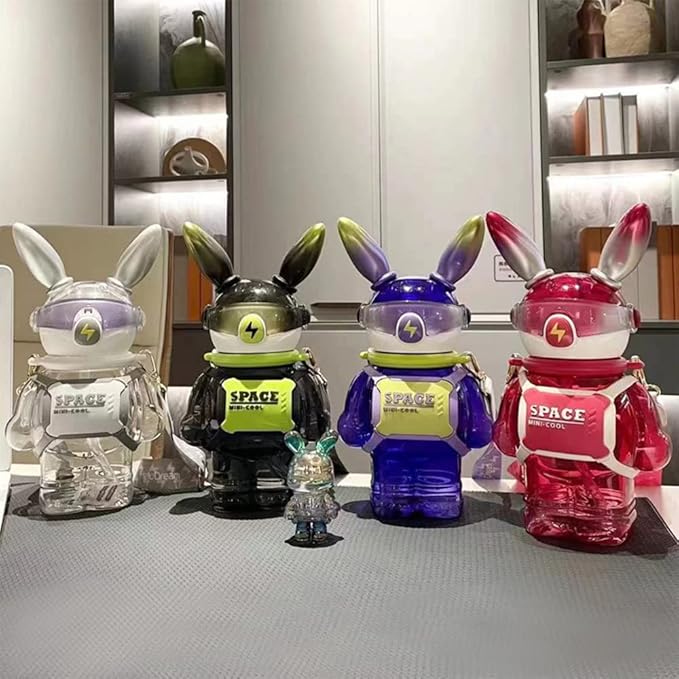 37 Oz Rabbit Water Bottle With Straw, Cool Lightning Space Rabbits Cup, Portable Outdoor Water Bottle, Suitable For Adults And Children Fitness Sports (Purple)