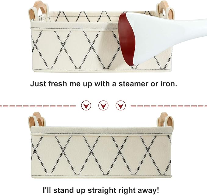 Small Storage Baskets Toy Storage Organizer Rectangle Basket Empty Gift Baskets Shelf Baskets Decorative Storage Basket With Wooden Handles for Keys Makeups Remotes Books