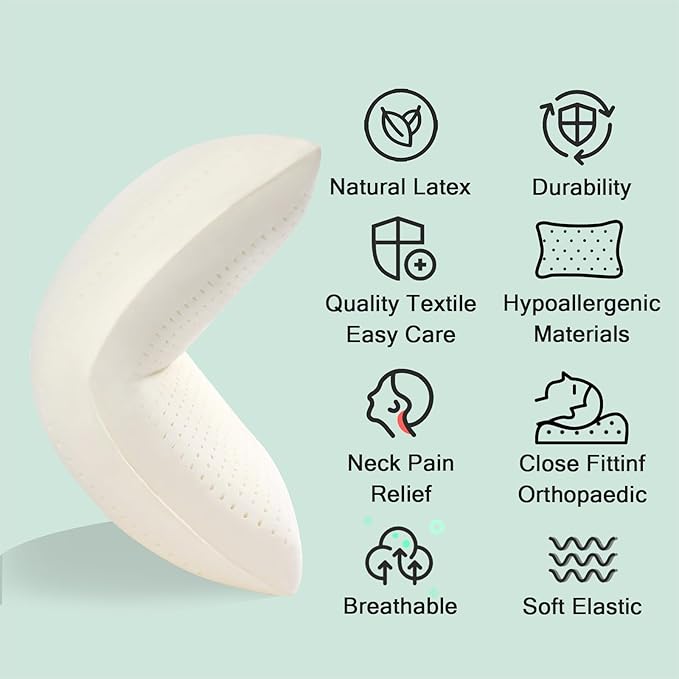 Talalay 100% Natural Premium Latex Pillow, Bed Pillow Helps Relieve Pressure, Sleeping Pillow without Memory Foam Chemicals, Best Gift with Removable Cotton Cover (King (H-7.0''))