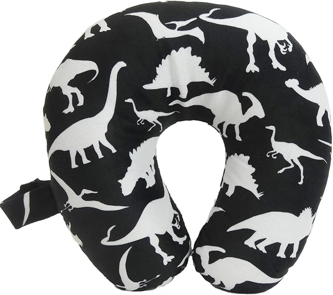 Kids Cozy Soft Microfiber Neck Pillow, Compact, Perfect for Plane or Car Travel, Dino