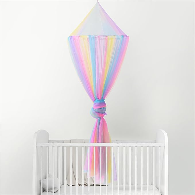 Mosquito Net Bed Canopy for Girls,Rainbow Canopy Bed Curtains Full Queen Size from Ceiling,Dome Mosquito Netting Bed Tent Twin Girls Princess Canopy King Bed Decor