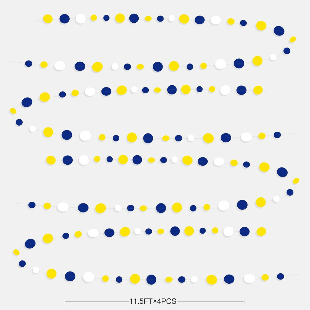 46Ft Navy Blue and Yellow Circle Dots Garland Royal Blue Yellow White Hanging Paper Polka Dot Streamer for Graduation Birthday Wedding Bridal Baby Shower Nautical Ahoy Achor Party Decorations Supplies