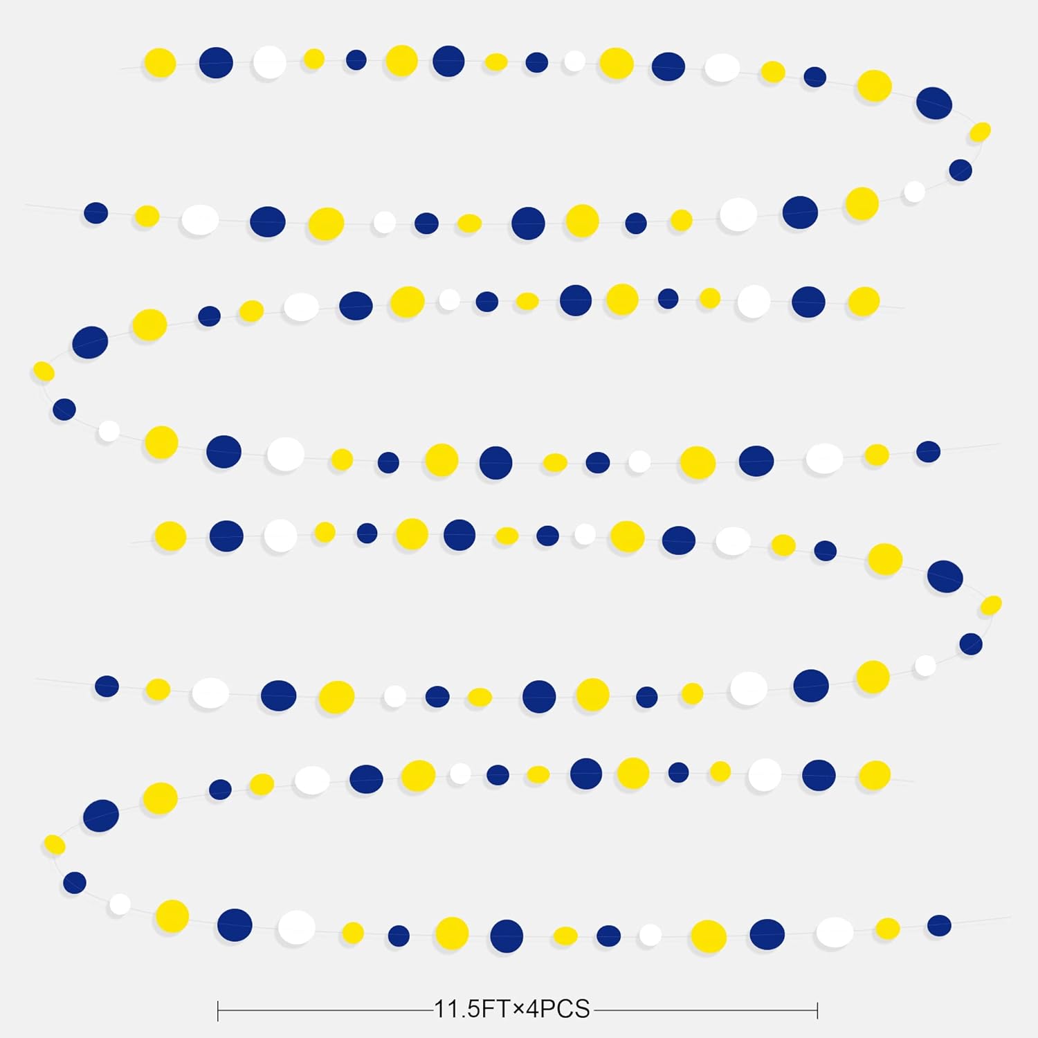 46Ft Navy Blue and Yellow Circle Dots Garland Royal Blue Yellow White Hanging Paper Polka Dot Streamer for Graduation Birthday Wedding Bridal Baby Shower Nautical Ahoy Achor Party Decorations Supplies