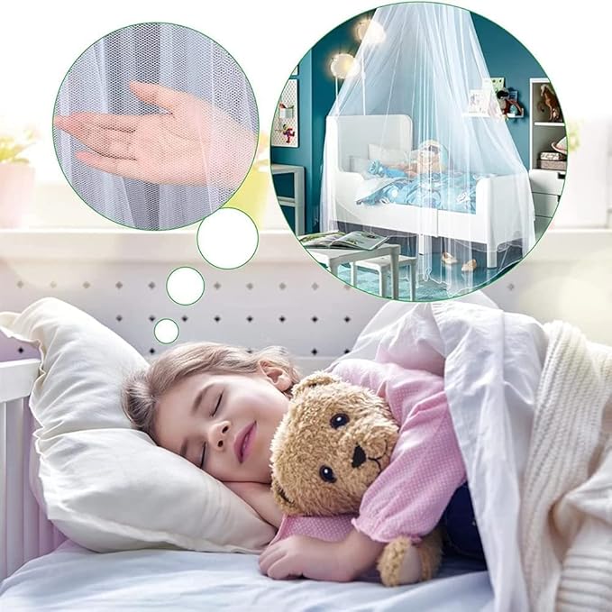 Eimilaly Bed Canopy Mosquito Net with 250pcs Warm White Curtain Lights, Bed Canopy for Girls Room Decor or Theme Party, Green/Warm White Lights