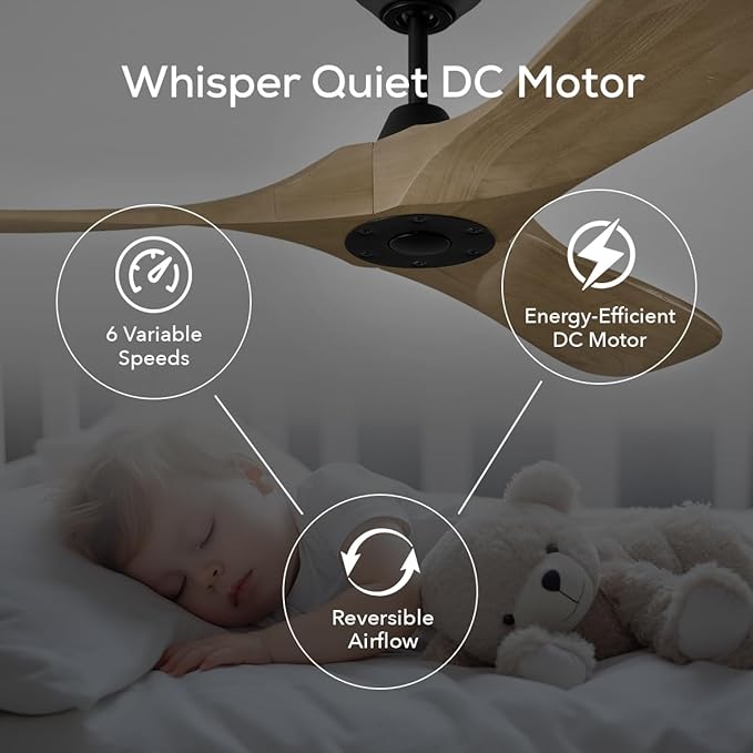 3MAVSM60MBKNH Smart Maverick Ceiling Fan with Remote Control, Indoor or Outdoor, Compatible with Alexa & Google Voice (Midnight Black with Natural Honey Blades, 60-inch)