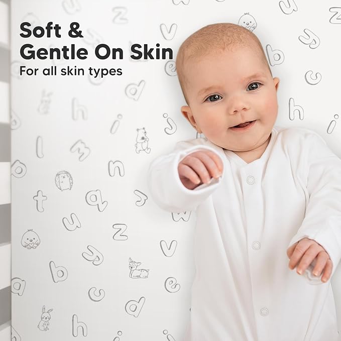 2-Pack Organic Crib Sheets for Boys, Girls - Jersey Fitted Crib Sheet, Baby Crib Sheets Neutral, Crib Mattress Sheet, Cotton Crib Sheets, Breathable Crib Sheet, Baby Mattress Sheets (ABC Land Sky)