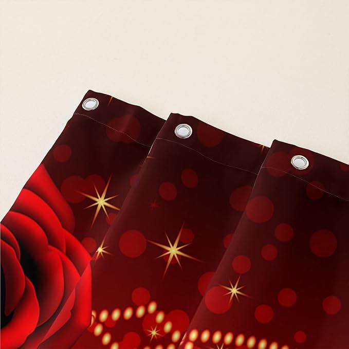 AILONEN Red Hearts Rose Shower Curtain for Bathroom Decor, Romantic Flower Bathroom Curtain 60" W*72" H,Valentine Bath Curtain Polyester Waterproof Shower Curtain with 12 Hooks