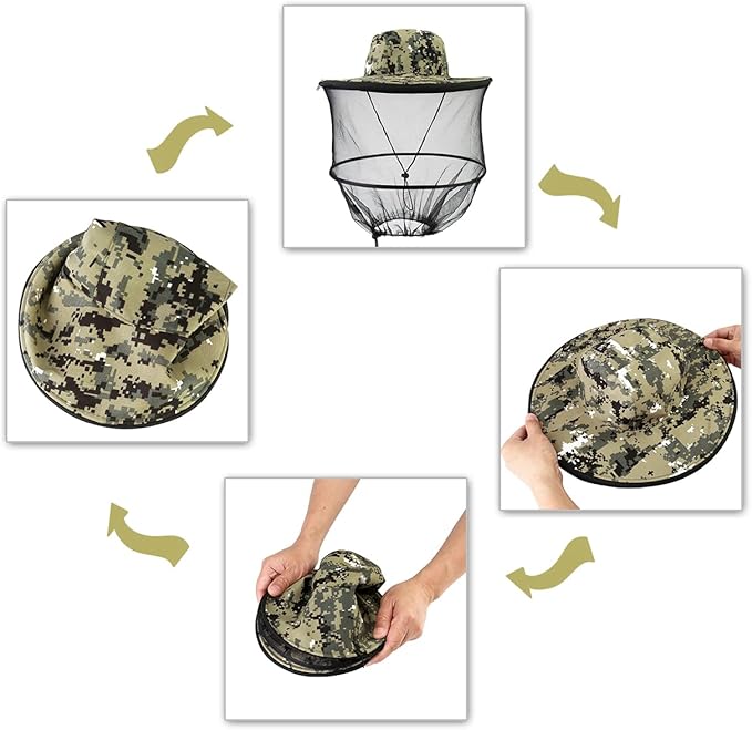 Head Net with Removable Mesh Hidden Netting, Design for Outdoor Fishing Gardening