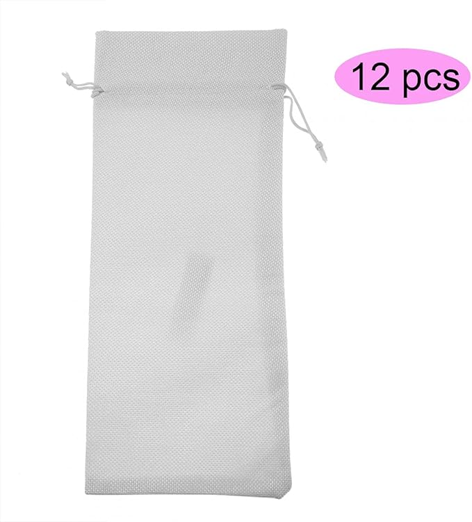 12pcs Wine Bags for Wine Bottles Gifts, Wine Gift Bag Wine Bottle Gift Bags Simple Linen Fabric Wine Bag with Drawstring Champagne Decorative Cover(White)