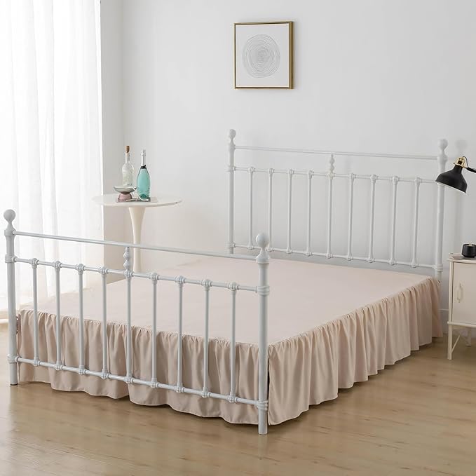 Bed Skirt Queen Size Ruffled Bed Skirt with Split Corners, 12 Inch Drop Dust Ruffle Bed Skirt with Platform, Cream, Queen - 12" Drop