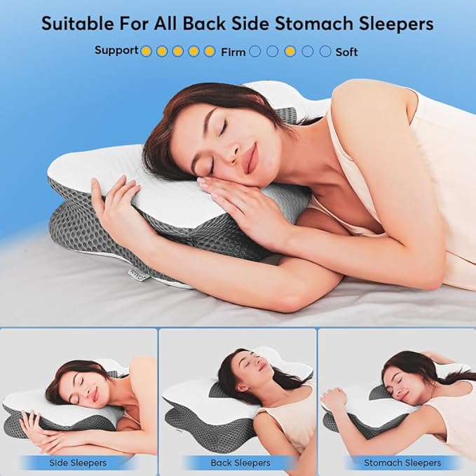 Anvo Cervical Pillow for Neck Pain Relief - Neck Pillows for Pain Relief Sleeping - Cervical Memory Foam Pillows for Neck Pain - Ergonomic Pillow for Side Back Stomach Sleeper-Ivory Stardard Firm