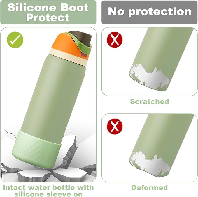 2PCS Silicone Water Bottle Boot for Owala 24oz 32oz 40oz, Anti-Slip Protective Sleeve Bottom Bumper Protector for FreeSip, Twist, and Flip Stainless Steel Water Bottles
