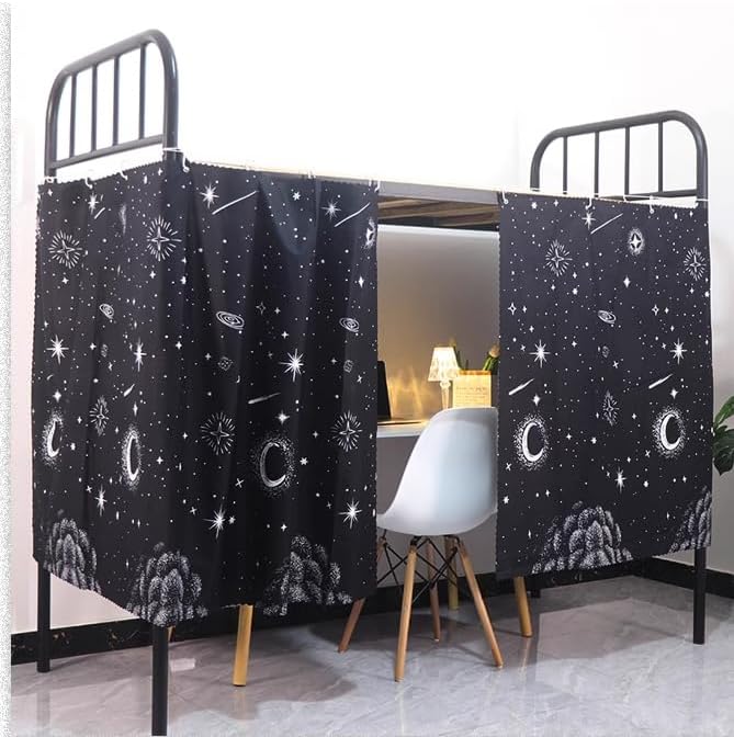 HAOZAIKEJI Student Bunk Bed Curtains Dormitory Blackout Bed Drapes for Loft Bed Milky Way Moon Curtain for Bed Frame Dustproof Decorative Shading Canopy for Bottom Bunk Bed
