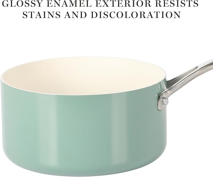 Martha Stewart Galway Premium Nonstick PFA Free Ceramic Interior 10 Piece Heavy Gauge Enamel Aluminum Pots and Pans Cookware Set W/Aluminum Lids - Teal