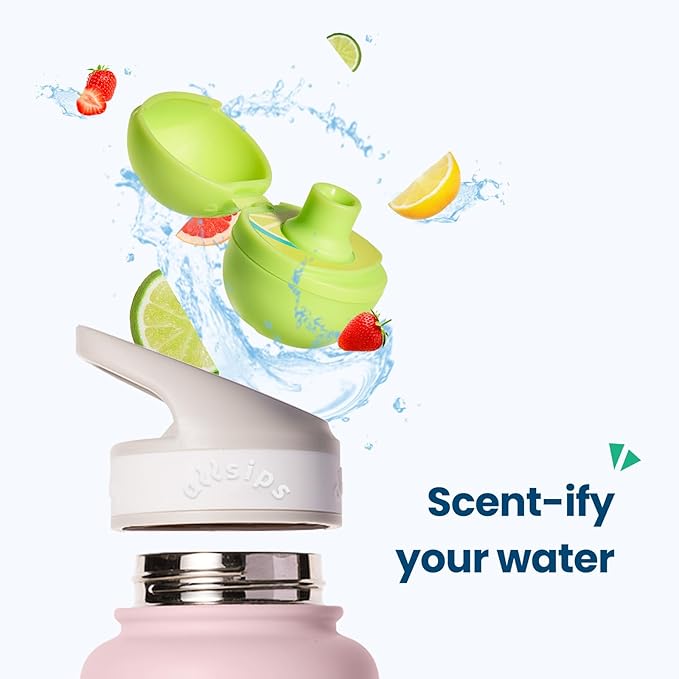 32oz Stainless Steel Air Water Bottle with Straw & 7 Refresher ScentSip Flavor Pods | Leak-Proof, Dishwasher Safe | Zero Calorie, Zero Sugar Flavored Water Bottle（Pink）