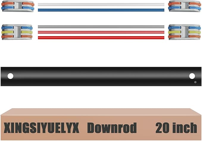 20" Ceiling Fan Downrod, 【1 Outside Diameter】 Black Extended Downrod, including 4 Wire Connectors and 5 Extension Wires (No Threads)
