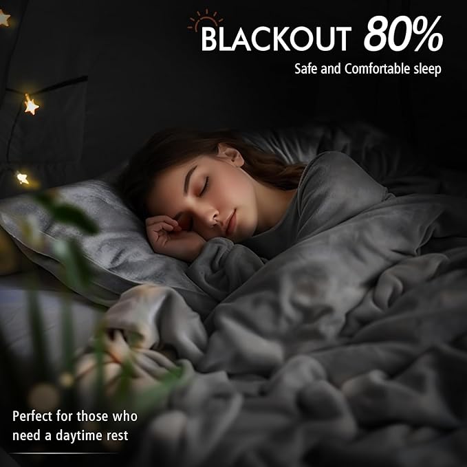 Bed Tent Bed Canopy Portable Full Size Dream Tents 4 Doors 4 Mesh 80% Blackout - Indoor Breathable Sleeping Tents Privacy Space Tents for Adult with String Light