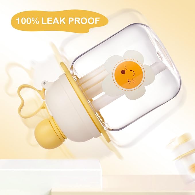 27oz Toddler Water Bottle, Tritan Sports Water Bottle with Straw, Plastic Water Bottle with Soft Strap, Kids Water Bottle for School, Includes Fruit Infuser Strainer, Leak-Proof, BPA Free, Yellow