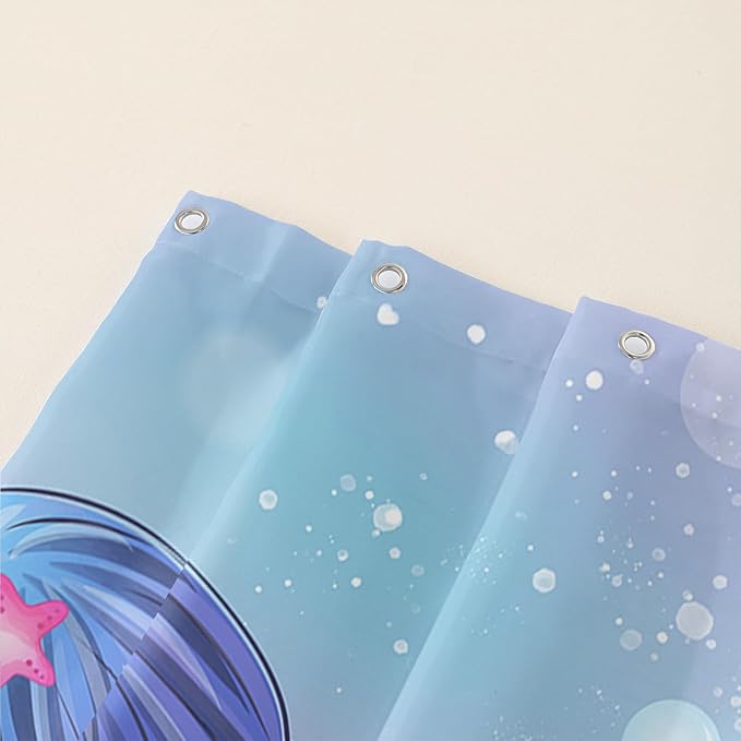 AILONEN Beautiful Mermaid Shower Curtain,Cute Mermaid Bath Curtain for Girls Teens,Ocean Curtain,Cartoon Fish Print Blue Waterproof Curtain for Bathroom Decor, 72" W x 72" H