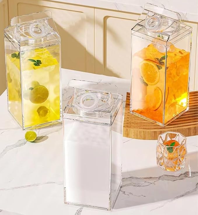 2Pcs 17Oz/500ML Milk Carton Water Bottle Reusable Plastic Juice Bottle Beverage Milk Cup Leakproof Juice Tea Jug for Outdoor Climbing Travel Or Camping