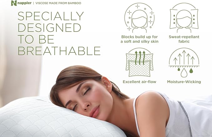 Cooling Pillow for hot Sleepers - Bed Pillows King Size Premium Set of 2 - Supportive Breathable Adjustable Shredded Memory Foam - Medium to Firm Pillows for Back, Stomach & Side Sleepers