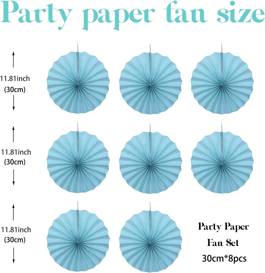 Blue Graduation Party Decor,Baby Blue Party Decorations,Christmas Baby Shower Decorations,Under The Sea Decorations,Blue Bachelorette Party 12in Hanging Paper Fans 30 Color DIY Set (Light Blue)