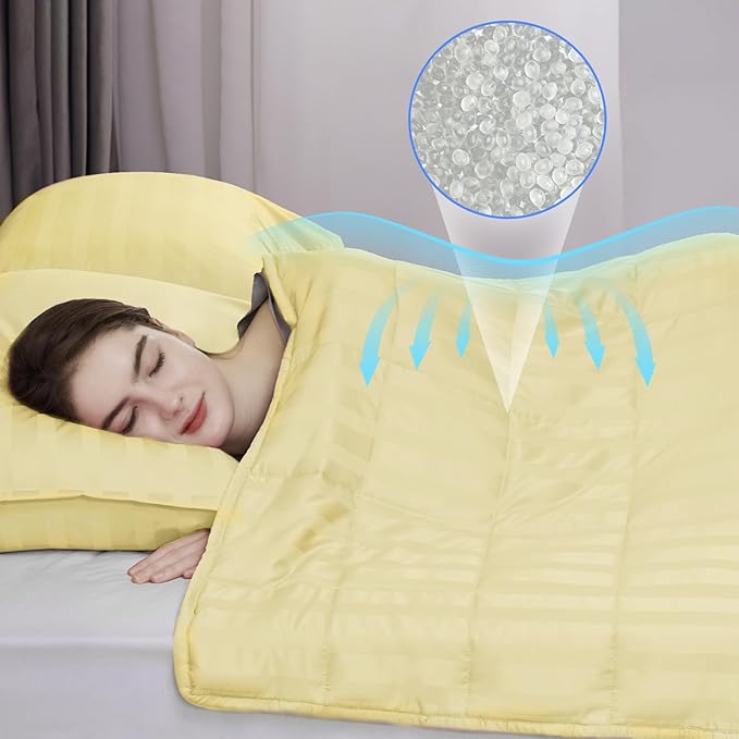 Weighted Blanket for Adult,15lbs Heavy Weighted Blanket 48"x72" Breathable Cooling Summer Blankets, Ultra Soft Cotton Comfort Throw Blanket with Glass Beads for All-Season (Yellow)