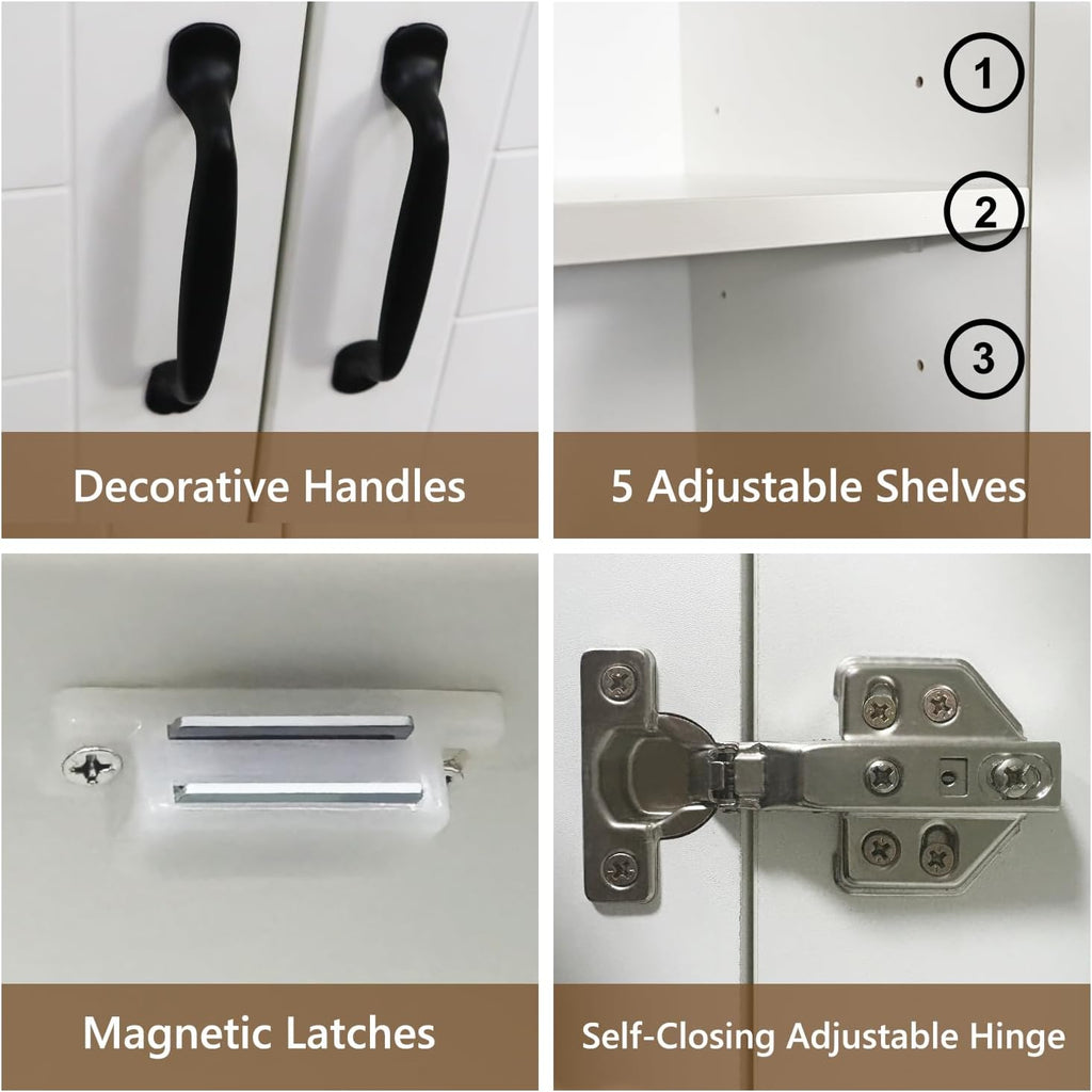 71" Tall Pantry Cabinet/Storage Cabinet, Wood Cupboard with 2 Door and 3 Adjustable Shelves for Kitchen, Dining Room, Living Room, Bathroom (Style 2)