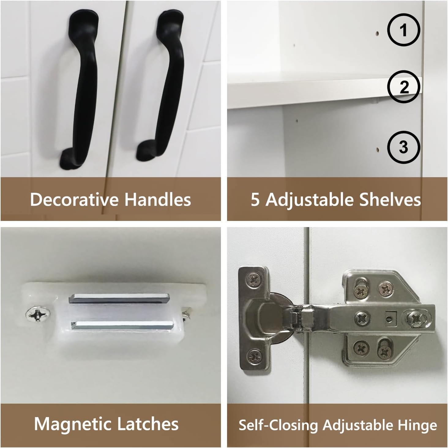 71" Tall Pantry Cabinet/Storage Cabinet, Wood Cupboard with 2 Door and 3 Adjustable Shelves for Kitchen, Dining Room, Living Room, Bathroom (Style 2)