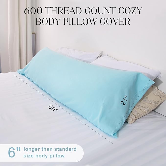 Soft Body Pillow Covers Pillowcases 60 x 21 Inch, WINKAURA Premium Long Pillow Cover for Bed Fits 54x20 Pillow, Envelope Closure, Stylish Wrinkle and Stain Resistant,Aqua