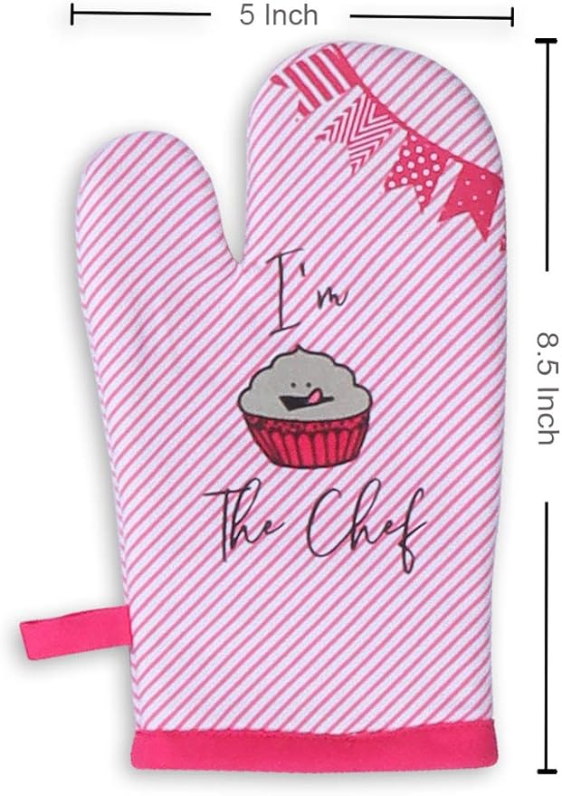 AMOUR INFINI Cupcakes Baking 3-Piece Kitchen Set Cotton Kid's Aprons, Oven Mitts, and Chef Hats Kitchen Play,Cooking,Grilling,Baking Gift for Girls, Boys & Junior Chefs Heat Resistant Reusable