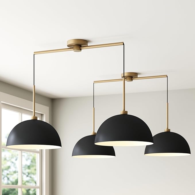 Nathan James Percy Modern 2-Light Pendant Island Light Fixture, Hanging Lights with Metal Shade and Adjustable Cord, for Kitchen, Living Room, Black/Vintage Brass