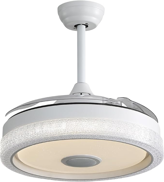 NicBex Ceiling Fan 42 Inch Ceiling Fans with Lights Ceiling Fan with 5 Retractable Blades and Remote Control Flush Mount Ceiling Fans for Bedroom, Living Room, White