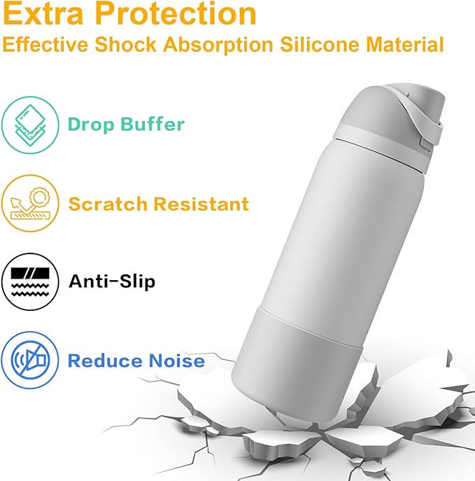 2PCS Silicone Water Bottle Boot for Owala 24oz 32oz 40oz, Protective Bottom Bumper Anti-Slip Sleeve for FreeSip, Twist, and Flip Stainless Steel Bottles, Dishwasher Safe and BPA Free