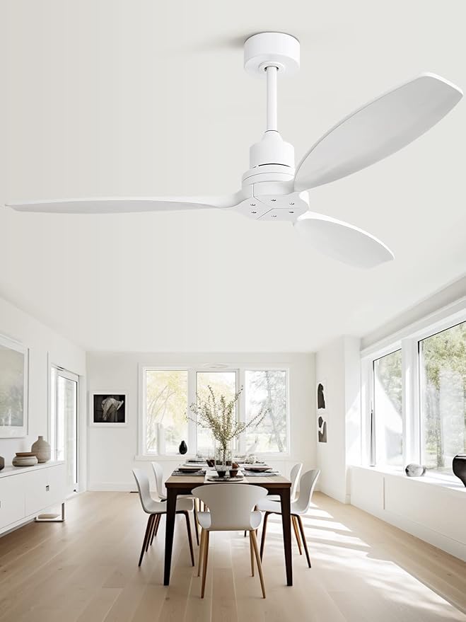 Sofucor 52 Inch Ceiling Fan no Light, Outdoor Indoor Modern White Ceiling Fan with Remote Control and with Reversible Quiet DC Motor, 6 Speed, 3 Downrods, for Farmhouse Bedroom Patio Balcony