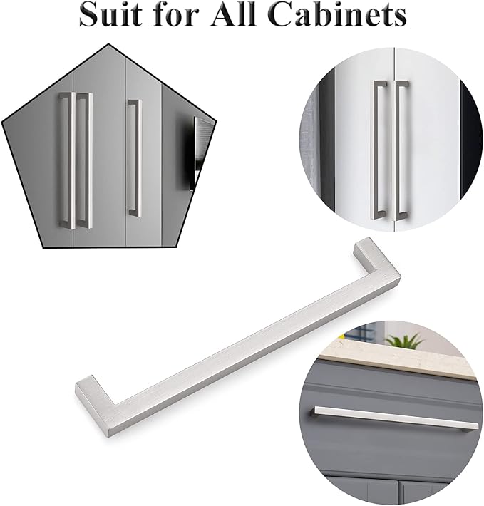 Probrico 10 Pack Kitchen Cabinet Drawer Handles Stainless Steel 10" Holes Distance Brushed Nickel Pulls 10.5" Total Length 10 Pack