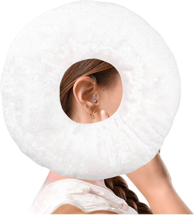 Donut Pillow, Ear Piercing Pillow for Side Sleepers, Face Down Pillow, Small Donut Pillow with Ear Hole, Ear Relief for Ear Pressure and Pain, Ideal for Headphones (White)
