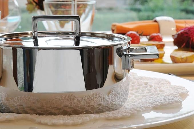 Mepra Attiva 20 cm Casserole Pot, 2 Handle, Tri-ply, Stainless Steel Finish, Aluminum Core, Dishwasher-safe