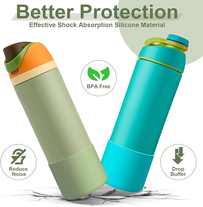 2PCS Silicone Water Bottle Boot for Owala 24oz 32oz 40oz, Anti-Slip Protective Sleeve Bottom Bumper Protector for FreeSip, Twist, and Flip Stainless Steel Water Bottles