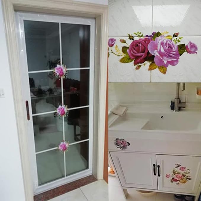 2 Sheet Lotus Flower Sticker Watercolor Flowers Wall Decals Floral Wall Stickers for Smooth Surface, Bathroom, Living Room, Bedroom and Girls Room