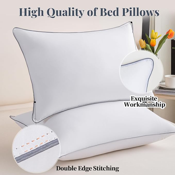 100% Breathable Cotton Cover Cooling Bedding Bed Pillows for Sleeping -King Size Set of 2, Hotel-Quality Soft Supportive Fluffy Pillows 2 Pack Full size20*36