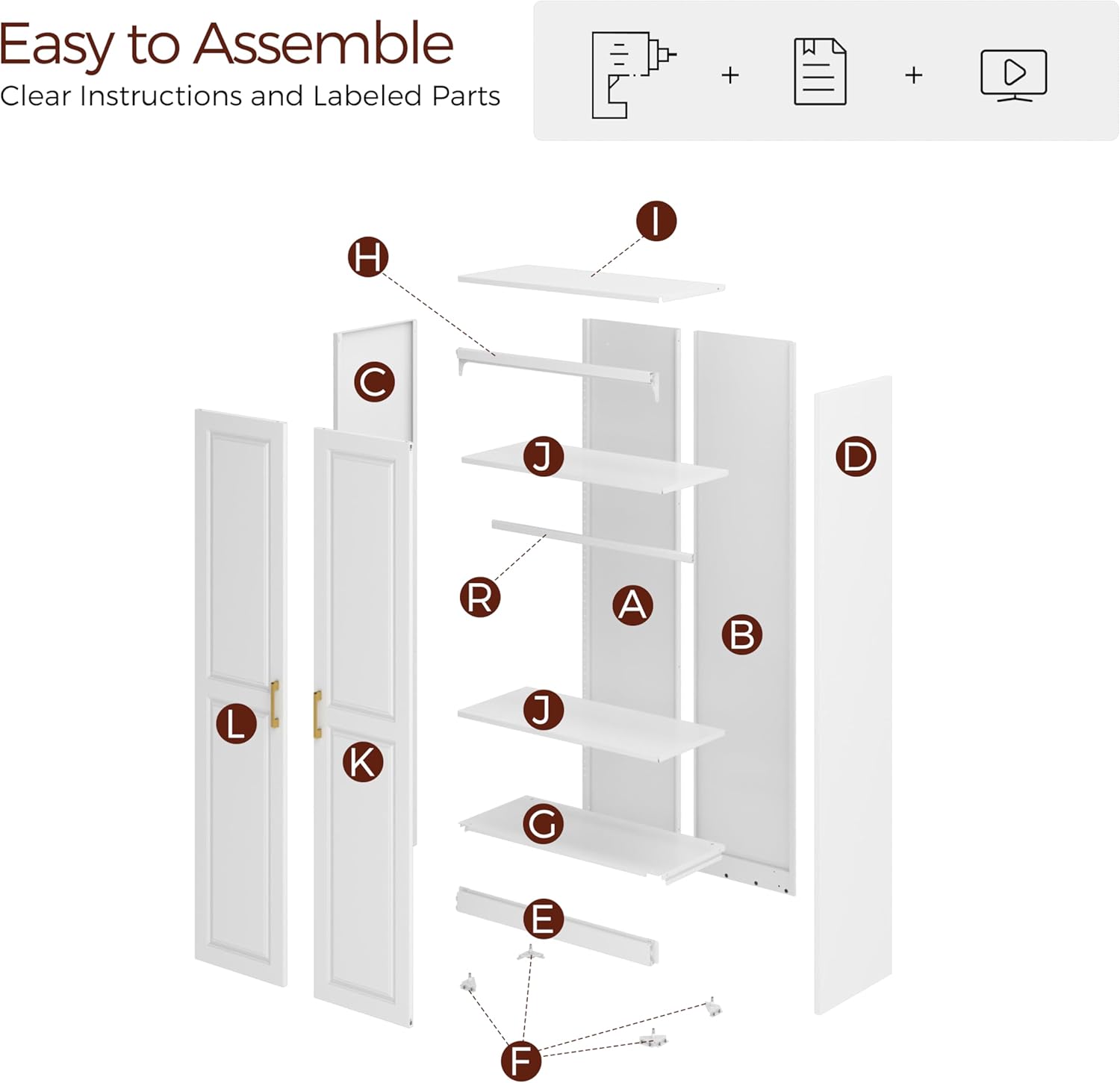 71" Metal Armoire Wardrobe Closet with 2 Doors, Tall Wardrobe Cabinet with Hanging Rod and Adjustable Shelves, White Clothing Storage Cabinets for Bedroom, Laundry Room, Home Office
