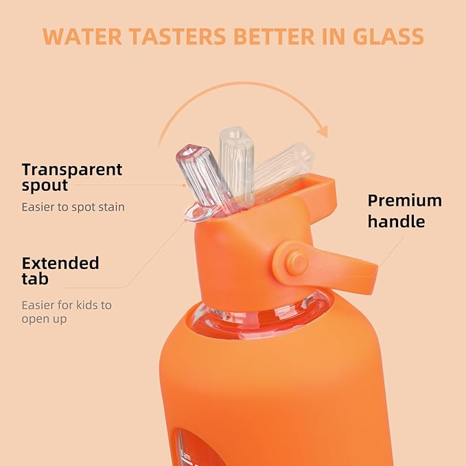 20 oz Glass Water Bottles with Straw Borosilicate Glass Water Bottle with Time Marker Motivational Water Bottles with Silicone Sleeve Leak Proof Reusable BPA Free